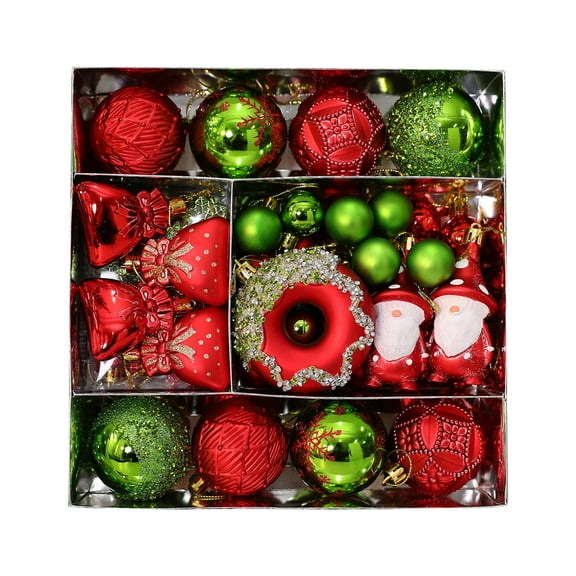 Christmas Ornaments Set for Xmas Tree, Various Shape Christmas Tree Decoration Xmas Ball for Holiday Wreath Garland Party Supplies 60Pcs (A)
