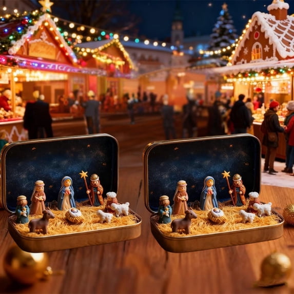 Christmas Ornaments - Small Nativity Figures, Christmas Nativity Scene Decorative Figurine, Portable Pocket Nativity Scene(2Pack)
