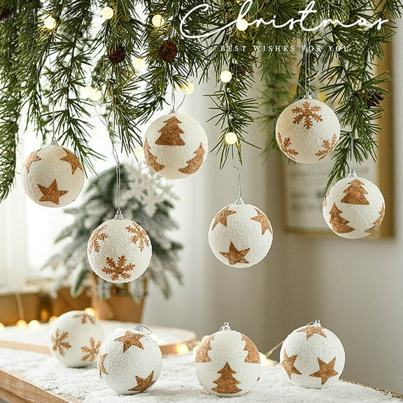 Christmas Ornaments Snowy Baubles Christmas Tree Hanging Decorations Holiday Party Wedding Decor White Textured Ornament Balls with Tree Pattern for Indoor Outdoor Xmas Decoration