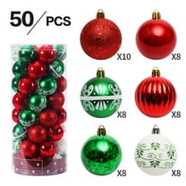Christmas Ornaments Tree Decorations, 50Pcs Red Green White Shatterproof Christmas Ball Ornaments Set, 2.36 Inch Decorative Hanging Ornament Bulk for Xmas Holiday Party Decor