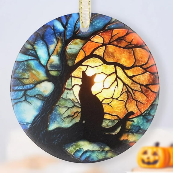 Christmas Ornaments - Tree Decorations - Cat Under Moonlight - Christmas Ornament - Holiday Tree Decoration - Ceramic Keepsake - Gift for Women Men Kids - Home Decor - 2025 Holiday