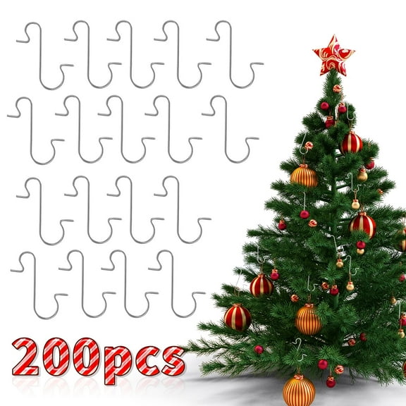 Christmas Ornament Hangers Christmas Tree Hanger Hooks S-Shaped Metal Hooks Hanging Hooks for Xmas Party Supplies Silver 200Pcs