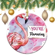 Christmas Ornaments Tropical Flowers Flamingo 2 Side Printed Ornaments Customized Ceramic Xmas Tree Decor Modern You Are Flamazing Beauty Pink Flamingo Ceramic Christmas Ornament