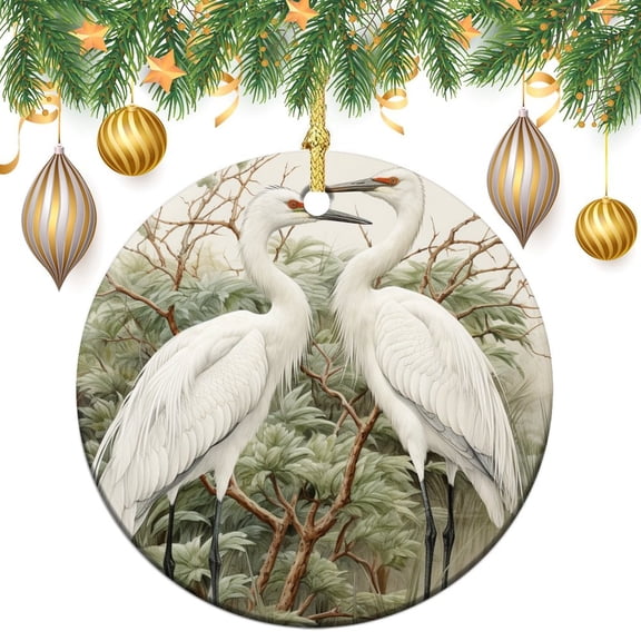 Christmas Ornaments White Cranes Custom 3" Ceramic 2024 Xmas Ornament Beautiful White Cranes Ornament Ceramic Ornament Xmas Tree Decor
