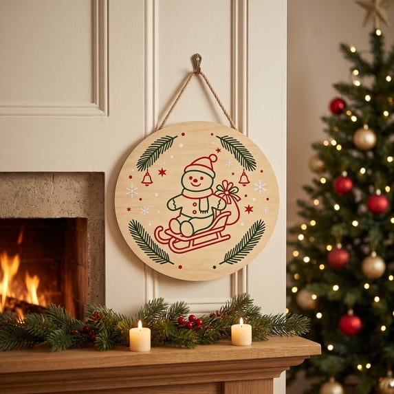 Christmas Ornaments, Wooden Creative Round Pendant, Festive Hanging Decor for Tree and Holiday Display
