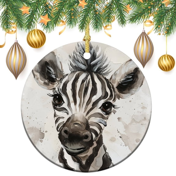 Christmas Ornaments Zebra Horse Black White Animal Custom 3" Ceramic 2024 Xmas Ornament Xmas Ornament for Family Sister Friends Cute Zebra Painting Ceramic Ornament