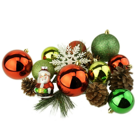 Christmas Ornaments and Pinecone Bowl Filler, 16-Piece (Red)