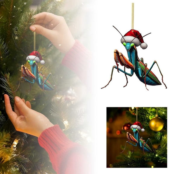Christmas Ornaments for Tree Christmas Decorations Animal Pattern Decor Pendants 2D Flat Cartoon Animal Decorative (Praying Mantis)