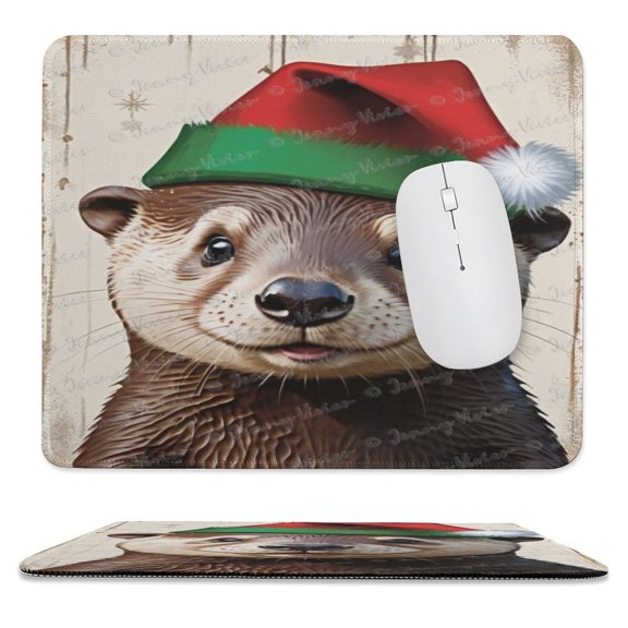 Christmas Otter Printed Mouse Pad, 10"x12", Premium Mouse pad,Non-Slip Rubber Base Mouse pad