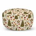 thumbnail image 1 of Christmas Ottoman Pouf, Fir Tree Garland and Bells Ornaments Xmas Themed Cartoon Seasonal Holiday, Decorative Soft Foot Rest with Removable Cover Living Room and Bedroom, Multicolor, by Ambesonne, 1 of 3