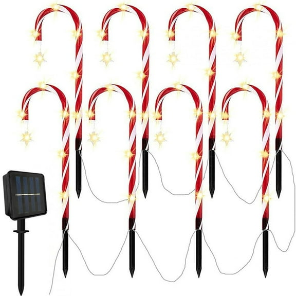 Christmas Outdoor Candy Cane Lights,Christmas Pathway Markers, Solar Candy Cane Pathlight Stakes with Star Accent for Indoor Outdoor Holiday Walkway Patio Garden Christmas Ornament