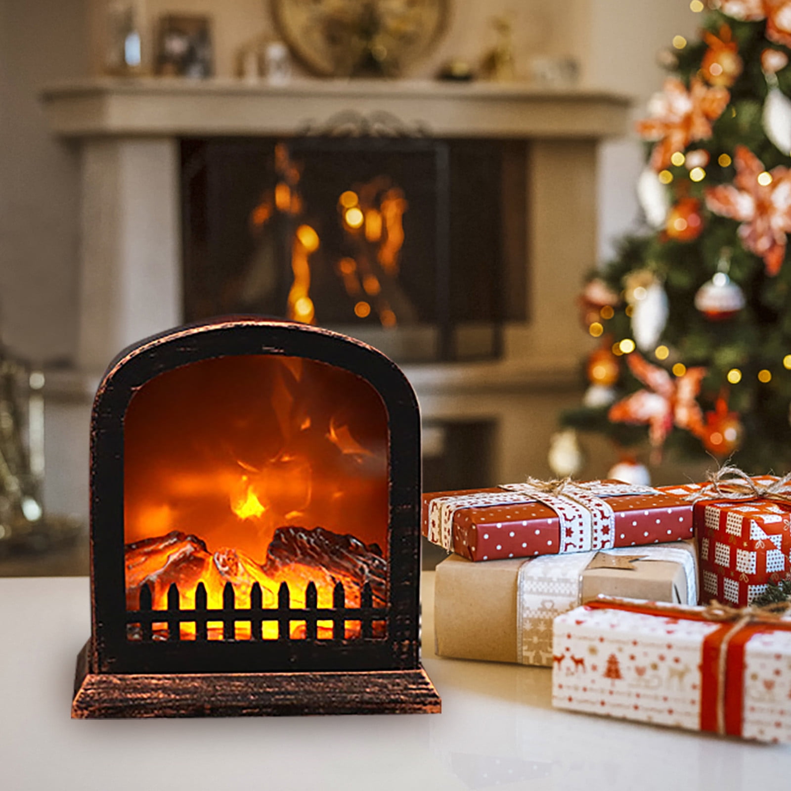 Christmas Outdoor Decor, Christmas Firewood Wind Lamp Bar Desktop Scene