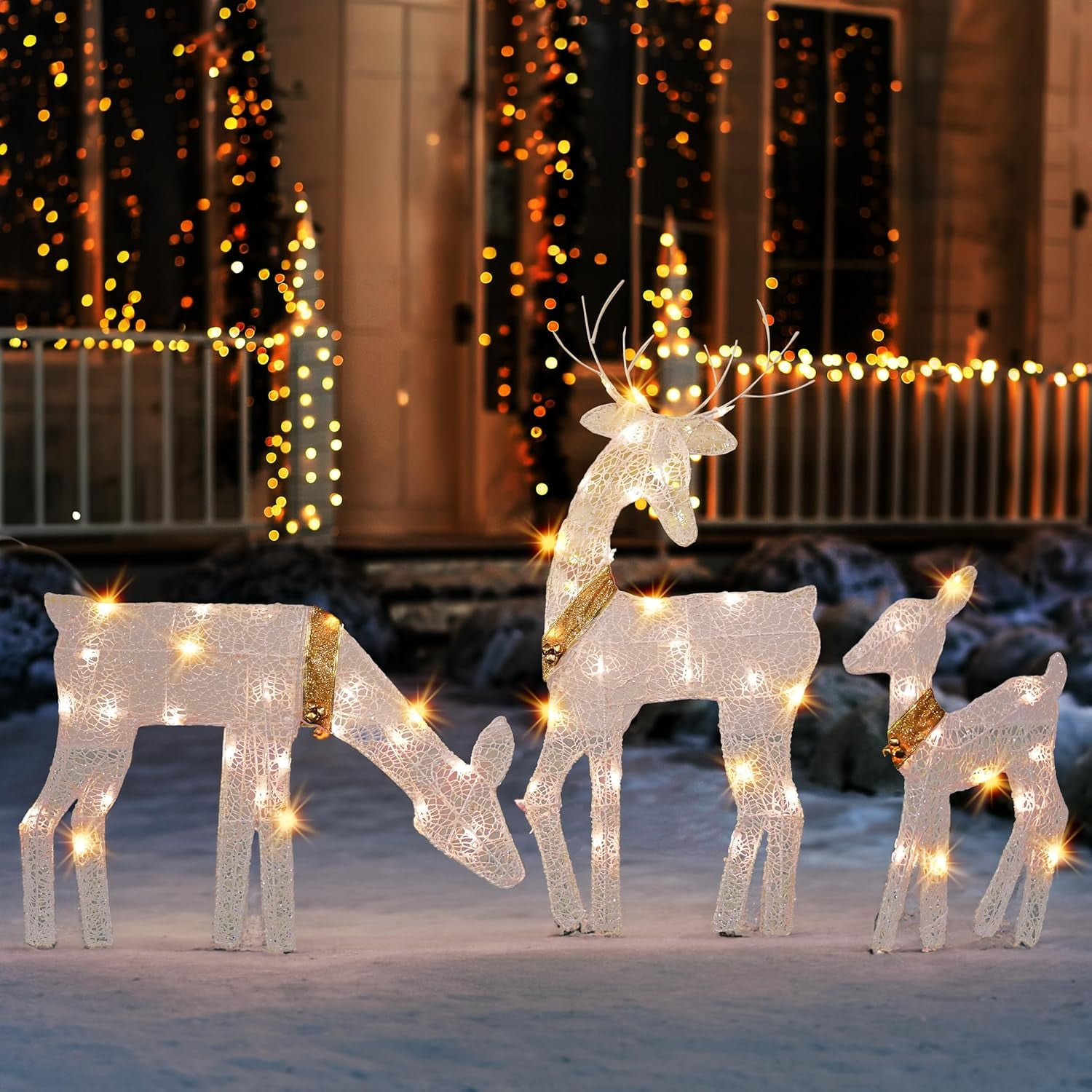 Christmas Outdoor Decoration, 3Piece Lighted 2D Reindeer Family with