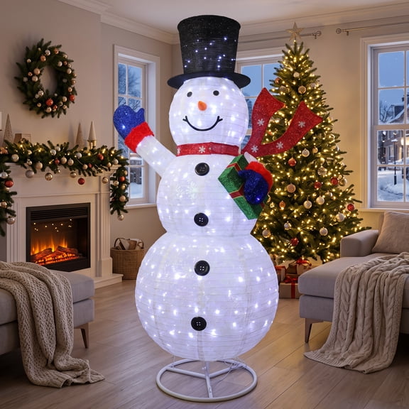 Magotan 6 FT Collapsible Lighted Snowman Christmas Outdoor Decoration, Iron Frame Outdoor Snowman with White LED Lights for Christmas Lawn Porch Yard Decor