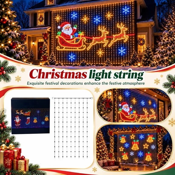 Christmas Outdoor House Net Fairy Lights with Remote, 400 RGB LED Curtain Lights, 6 Dynamic Lighting Modes, Timer & Memory, IP65 Weatherproof for Exterior Wall Holiday Decoration