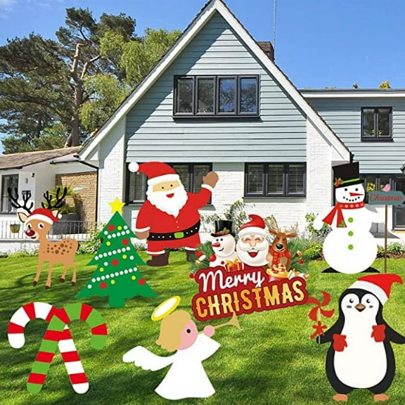 Christmas Outdoor Indoor Yard Signs Decorations -Xmas Holiday Winter Wonderland Yard Sign Outdoor Lawn Yard Decorations (Large 8 PCS)