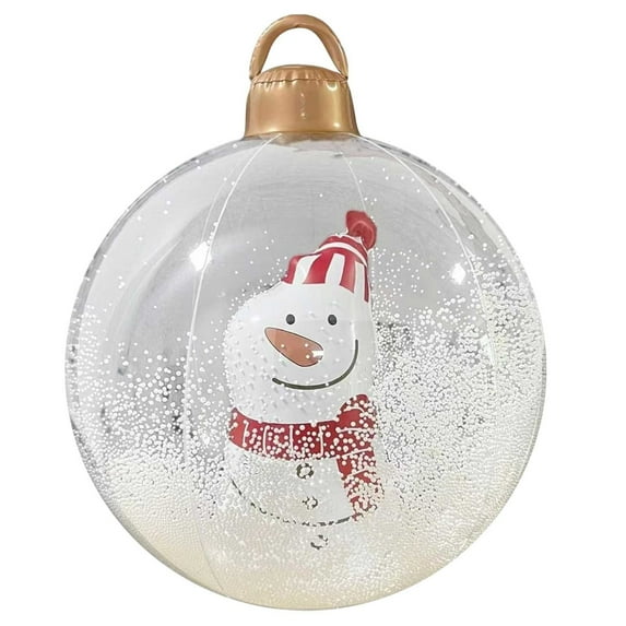 Christmas Outdoor Inflatable Snowman Ornament 600mm/23.62" Large PVC Christmas Ball Decoration, Shatterproof Holiday Bauble for Tree, Yard, Patio, Party and Shopping Mall Scene Decor