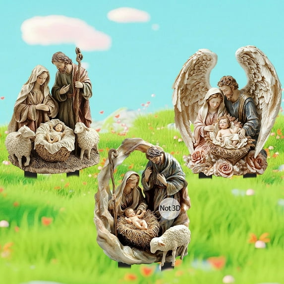 Christmas Outdoor Nativity Scene Decor under $5! Yannianjz 2D Holy Family Outdoor Decorations with Sturdy Stakes Jesus Joseph Mary Yard Signs for Xmas Holiday Lawn Home Garden Decor
