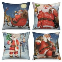 Christmas Outdoor Pillow Cover for Couch,Funny Santa Claus Linen Decorative Pillow Cover,20x20,4 Count