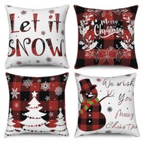 Christmas Outdoor Pillow Cover for Couch,Xmas Snowman Winter Linen Decorative Pillow Cover,18x18,4 Count