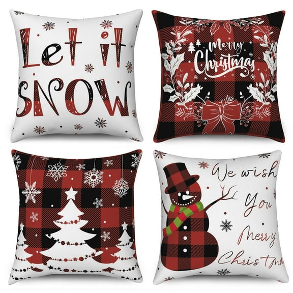 Christmas Outdoor Pillow Cover for Couch,Xmas Snowman Winter Linen Decorative Pillow Cover,18x18,4 Count