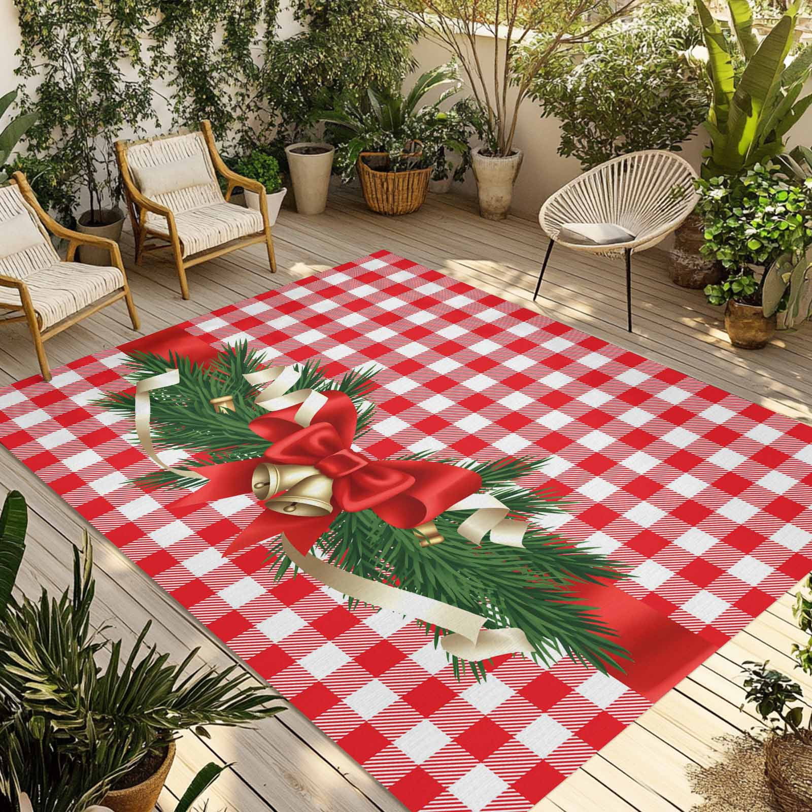 Red Plaid Rug 4x6 Christmas Outdoor Rug 4x6 Ft - Reversible Patio Rug Outdoor Camping ...