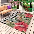 thumbnail image 1 of Christmas Outdoor Rug 5x8 Ft, Non Slip Washable Area Rug, Winter Poinsettia Berry Black White Plaid Patio Rugs Carpet Runner, Large Floor Mat for Indoor/Outdoor Deck Porch Camping, 1 of 8