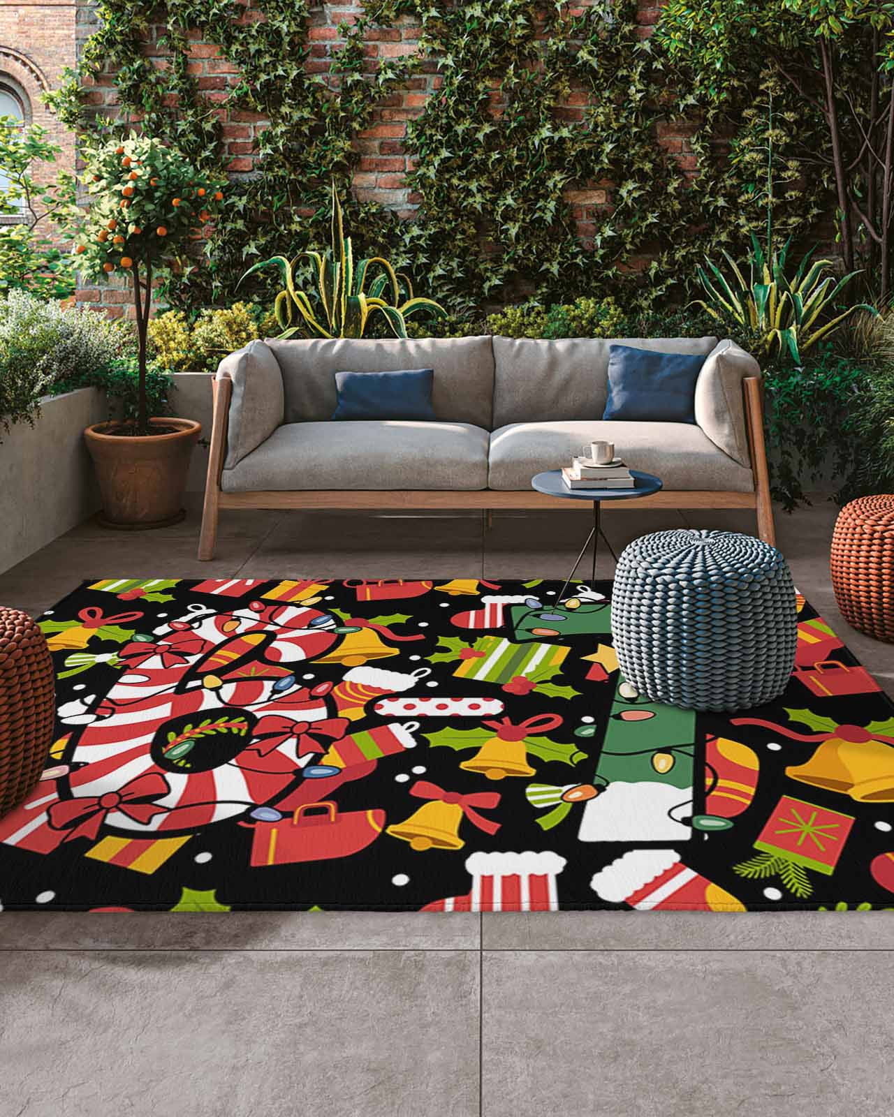 Christmas Outdoor Rug, Cartoon 6-7 Light Belts Xmas Gold Socks Bell ...