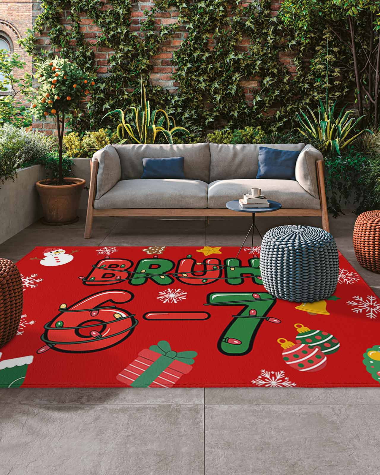Christmas Outdoor Rug, Cartoon Bruh 6-7 Light Belt Xmas Socks Bell ...