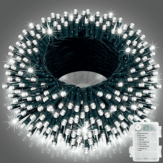 Christmas Outdoor String Lights, GooingTop 42.6 Ft 130 LED Lights Battery Operated for Garden Patio, Holiday Wedding Christmas Outdoor Indoor Decor (Cool White)