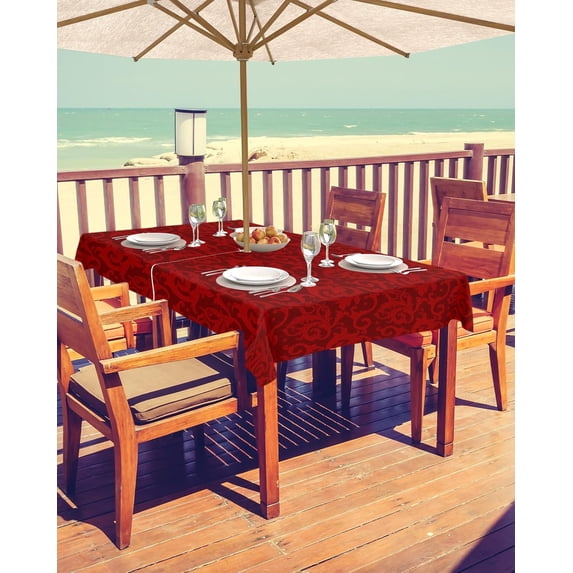 Christmas Outdoor Tablecloth - 60x60 Inch Square Dining Table Cover, Xmas Red Geometric Modern Abstract Art Waterproof Outdoor Table Cloth with Umbrella Hole & Zipper for Picnic/Patio/Party