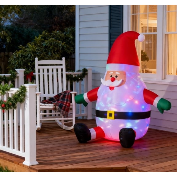 Christmas Outdoor Yard Display, Inflatable Christmas Santa Claus with Rotating Magic Ball Light