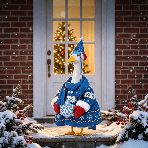Christmas Outfit for Porch Goose, Santa & Snowman Winter Costume for Decorative Goose Statues, Fits Standard 23" Outdoor Yard Goose Statue, Indoor & Outdoor Holiday Decor