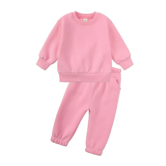 Christmas Outfits Girls Boys Fall Winter Long Sleeve Round-Neck Blouses and Casual Pants Baby Suit New Casual Matching Sets Pinks 5-6T