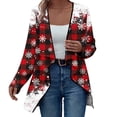 thumbnail image 1 of Christmas Outfits Women Drapped Cardigan Open Front Long Sleeve Coat with Santa Claus/Snowflake/Xmas Tree Prints (L, Red 04), 1 of 7
