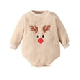 thumbnail image 1 of Christmas Outfits for Baby Girl Newborn Reindeer Long Sleeve Crewneck Fuzzy Fleece Romper Winter Infant Clothes, Beige, 9 Months, 1 of 7