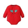 thumbnail image 1 of Christmas Outfits for Baby Girl Newborn Reindeer Long Sleeve Crewneck Fuzzy Fleece Romper Winter Infant Clothes, Red, 3 Months, 1 of 7