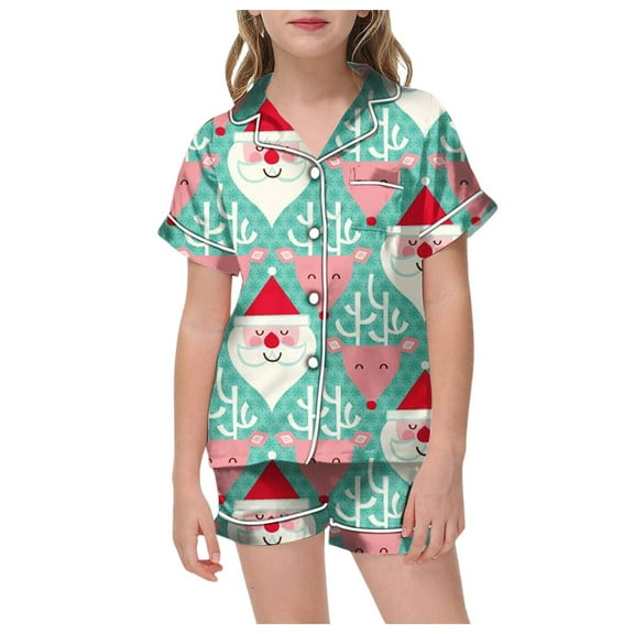 Christmas Outfits for Children Short Sleeve Shirt and Pant Set Fashion Sleepwear Set with Pockets Casual Fashion Tade