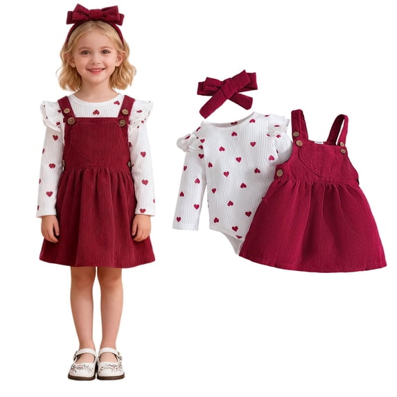Christmas Outfits for Girls Long Sleeve Bodysuit Toddler Girl Overall Dress 2 Piece Set Toddler Girls Dresses 12-18 Months