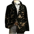 thumbnail image 1 of Christmas Outfits for Men Corduroy Suit Blazers Notched Button Up Long Sleeve Snowflakes Plaid Party Dressy Jacket (3XL, Black), 1 of 7