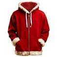 thumbnail image 1 of Christmas Outfits for Men Full Zip Hooded Jacket with White Faux Fur Trim Santa Claus Holiday Sweatshirt Coat (3XL, Red), 1 of 4