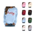 thumbnail image 1 of Christmas Outfits for Women Fall Clothes for Women Tree Pattern Crewneck Pullover Long Sleeve Streetwear Top for Casual Wear and Holiday Use, 1 of 4