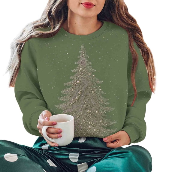Christmas Outfits for Women Loose Crewneck Graphic Pullover Sweatshirt without Hood Long Sleeve Holiday Tops (2XL, Green #A)