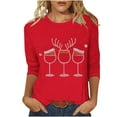 thumbnail image 1 of Christmas Outfits for Women Wine Glasses Shirt With Rhinestone Womens 3/4 Sleeve Tops Round Neck T Shirts Loose Fit Vacation Tops, 1 of 5