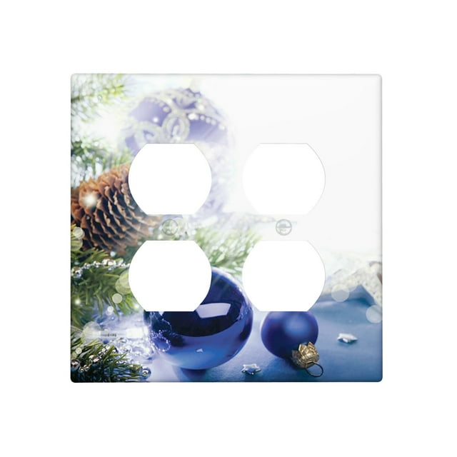 Christmas Outlet Cover Decorative,Colorful Blue Toned Ornaments,Wall