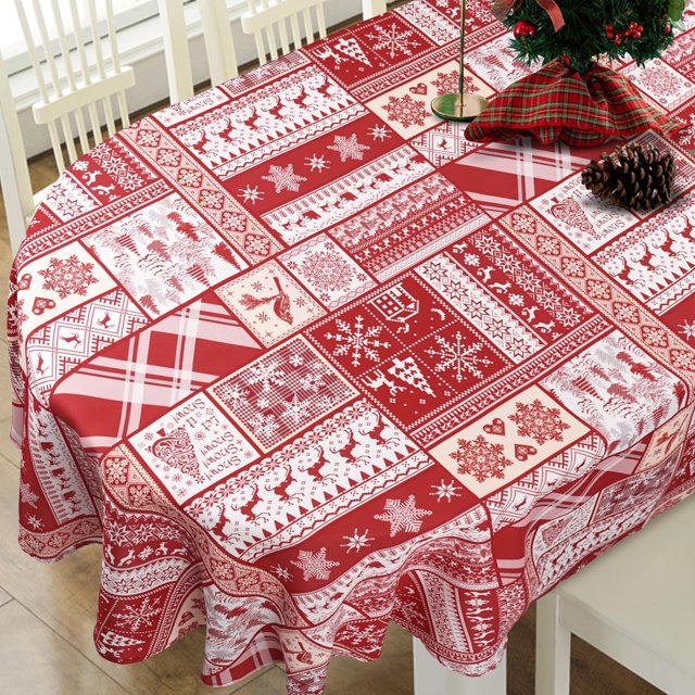 Christmas Oval Tablecloth for Oval Table Smaller Than 48" x 66", New