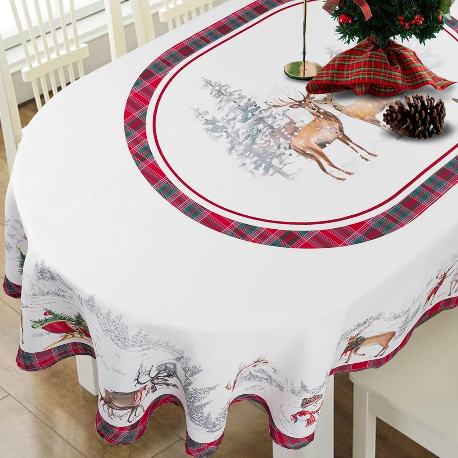 Christmas Oval Tablecloth for Oval Table Smaller Than 48" x 66", New
