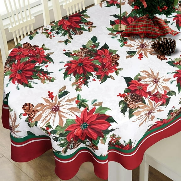 Christmas Oval Tablecloth for Oval Table Smaller Than 48" x 66", New Year''s Floral Christmas Table Cloth 54 x 72 inches for Christmas Dinner Kitchen Decoration
