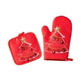 thumbnail image 1 of Christmas Oven Mitts, Heat Resistant Kitchen Gloves for Baking Cooking, Holiday Patterned Microwave Grilling Mittens(Red-B), 1 of 6