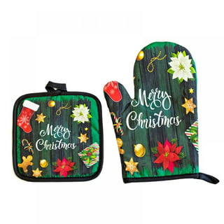 WJSXC Christmas Oven Mitts and Pot Holders Sets Christmas Knitting Patterns Oven  Mitt Non-Slip Oven Mitts and Potholders for Kitchens Baking Barbeque  Grilling Microwa Green 
